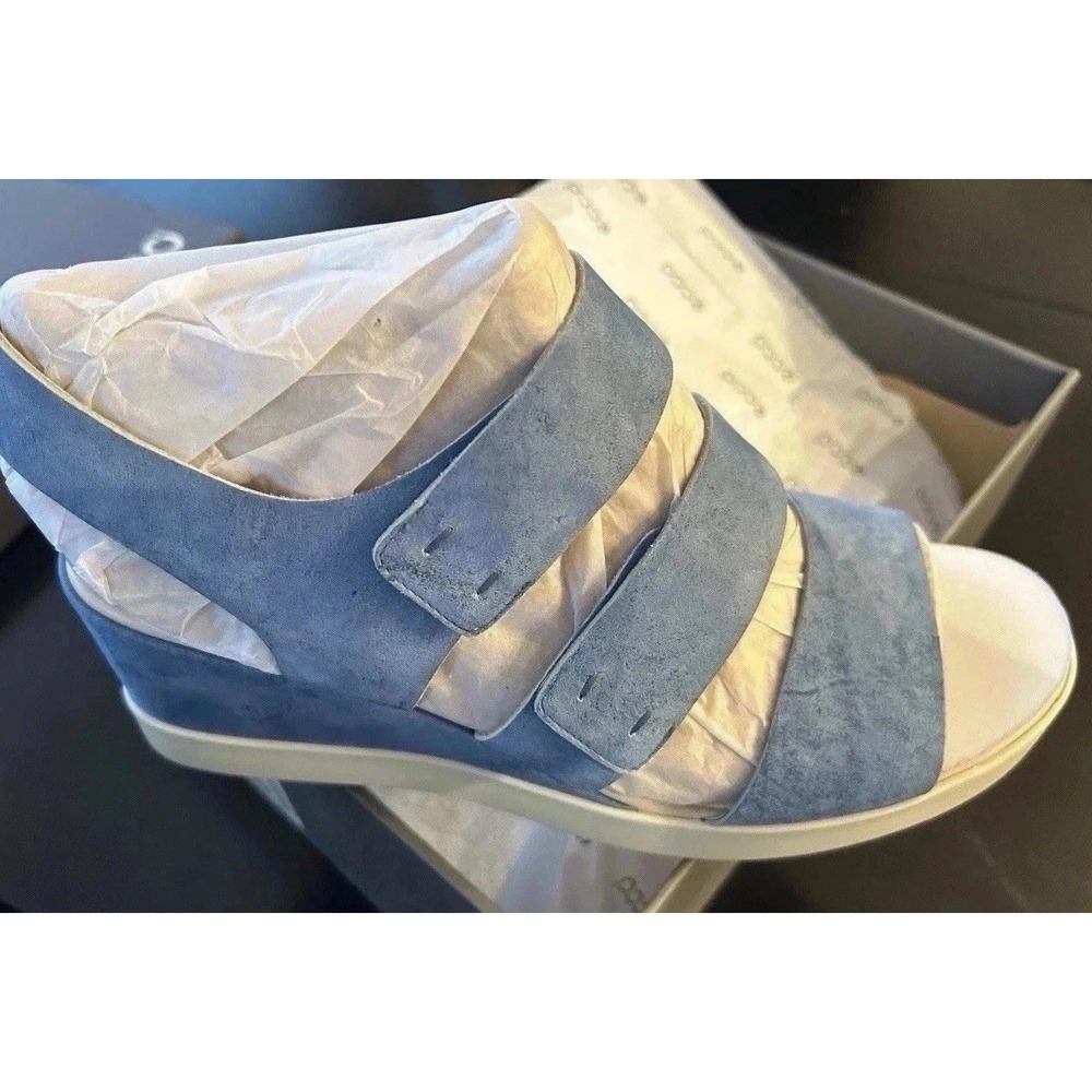 Ecco Shoes Women Sandals Shape Wedge Plateau Blue Leather $180 EU 41 US 10 NEW